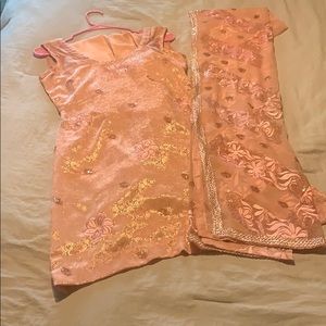 Pure silk sequins embroidered pink Indian suit